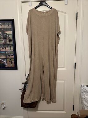 Relaxed Wide-Leg Tan Jumpsuit cover up